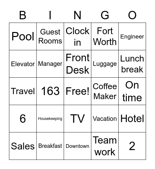 Hotel Bingo Card