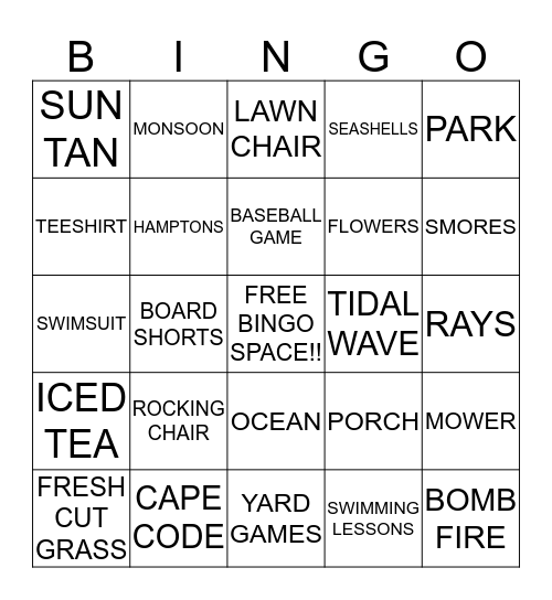 BEACH WEEK  Bingo Card