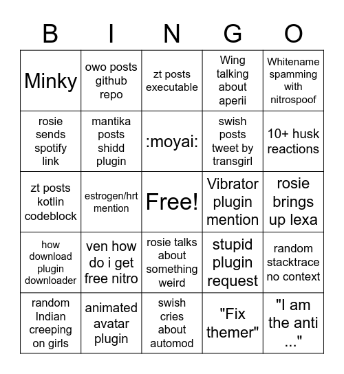 Aliucord Bingo Card