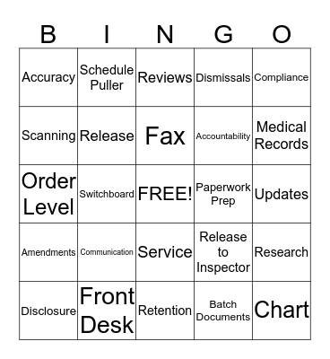 Health Information Management Bingo Card