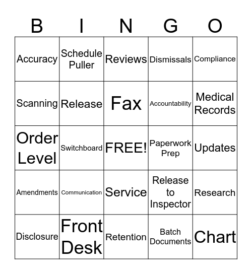 Health Information Management Bingo Card