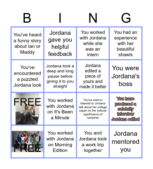 Jordana Bingo! Bingo Card