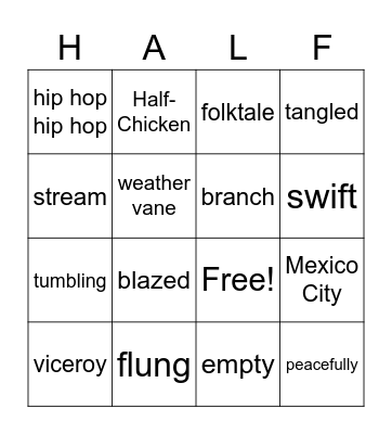 Half Chicken Bingo! Bingo Card