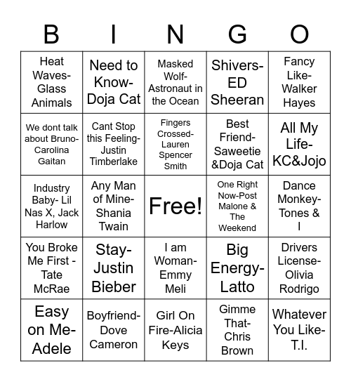 Music Bingo Card
