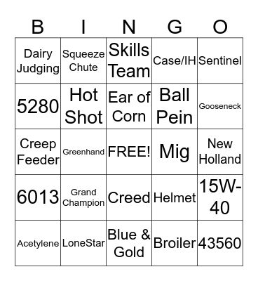 Saltillo FFA/Ag Bingo Card