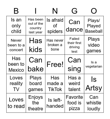 ICE BREAKER Bingo Card