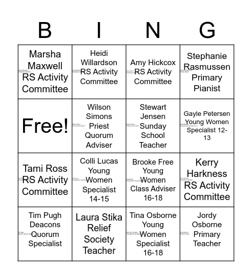 Confirmation Bingo Card