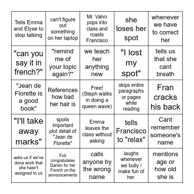 Mme. Foti Bingo Card