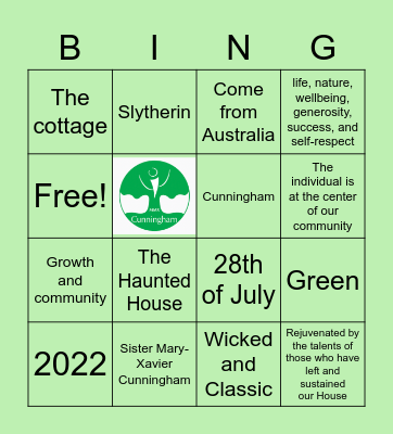 Cunningham Bingo Card