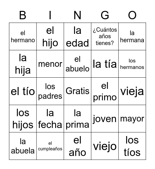 Bingo: vocabulario u1e3 Bingo Card