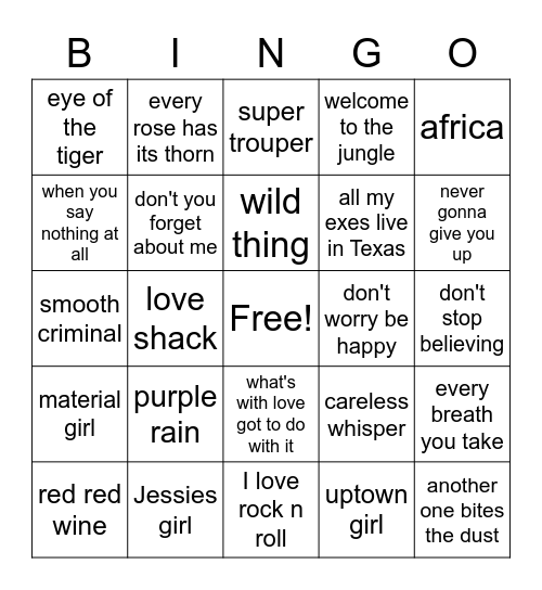 1980s bingo 2 Bingo Card