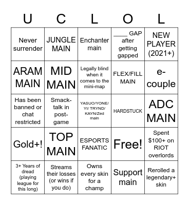 UCLOL BINGO Card