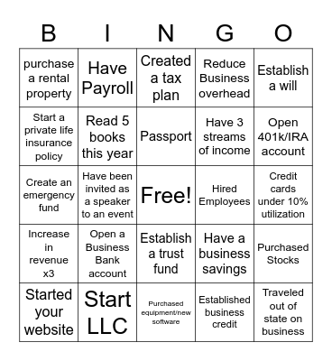 P2P Slumber Party Business Bingo Card