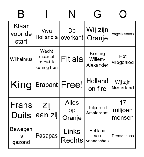 Koningsspelen Bingo Card