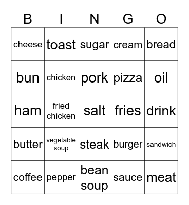 Food & Drinks Bingo Card