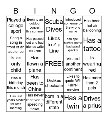 Find Someone Who....... Bingo Card