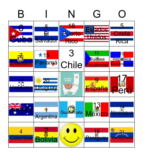 Países hispanohablantes Bingo Card