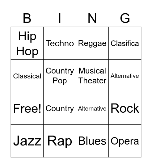 Musical Bingo Card