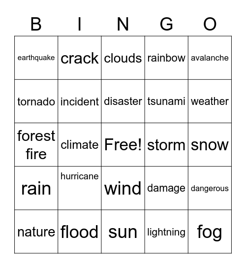 Natural disasters Bingo Card