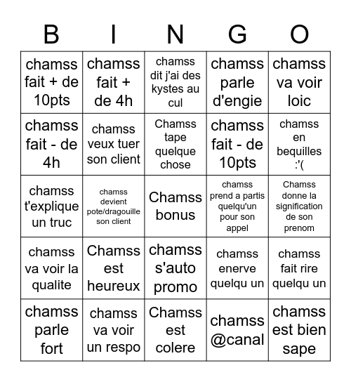 Bingo Chamss Bingo Card