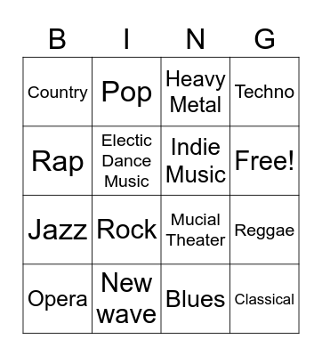 Musical Bingo Card