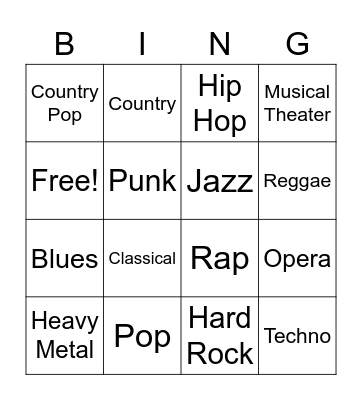 Musical Bingo Card