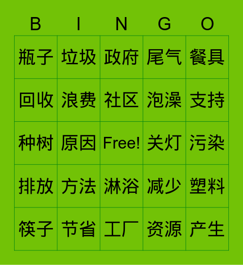 环境 Bingo Card