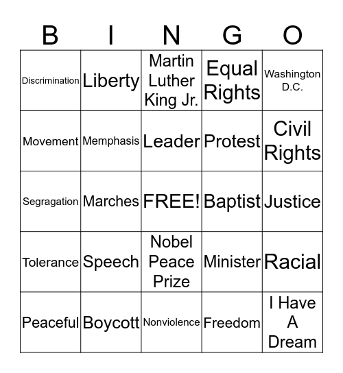 Martin Luther King Jr. Bingo Card