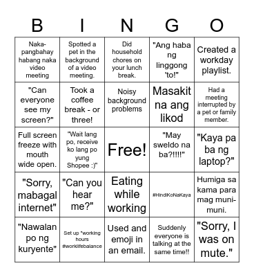 RX Work From Home Bingo Card