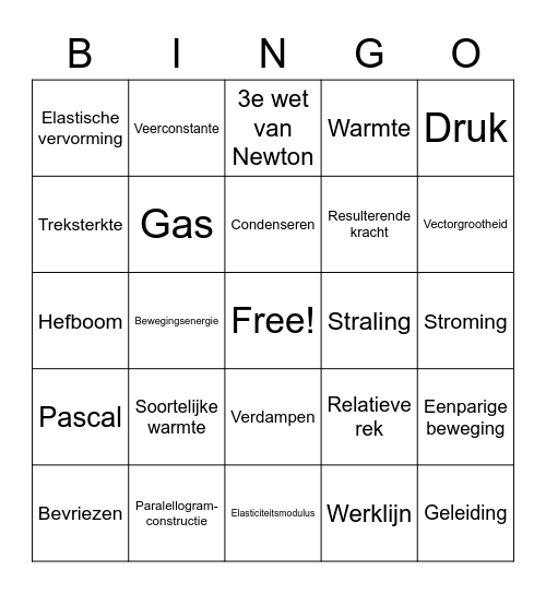 Natuurkunde Bingo Card