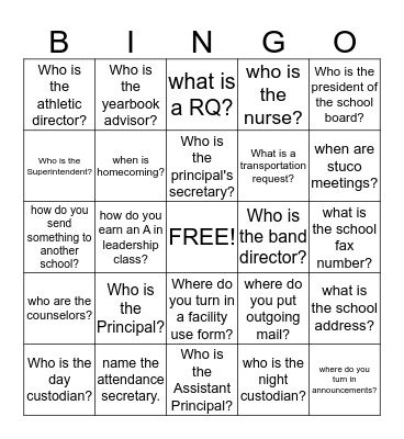 Leadership Scavenger Hunt Bingo Card