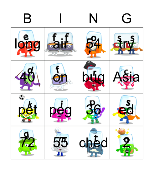 Alphablocks Phase 2 Bingo Card