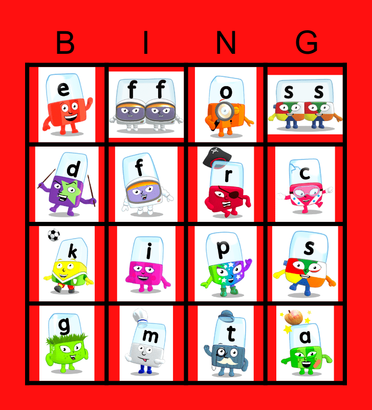 Alphablocks Phase 2 Bingo Card