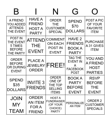 Thirty~One  Bingo Card