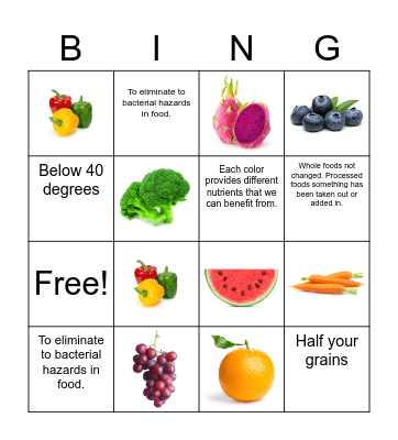 Basic Nutrition 1 Bingo Card