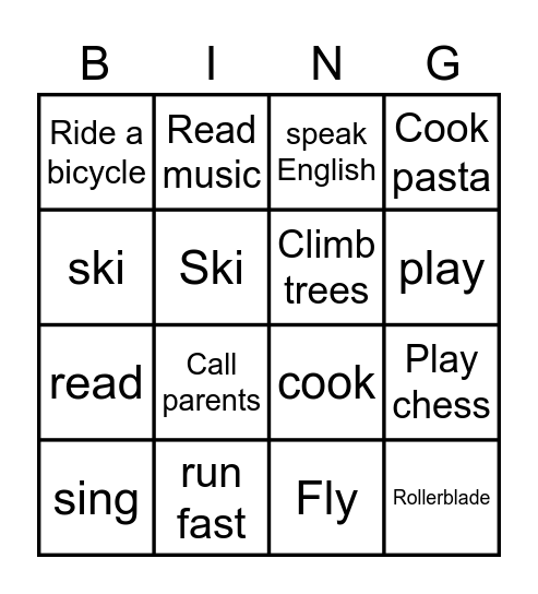Can  & Can't Bingo Card