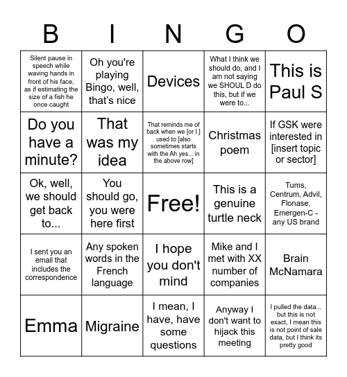 Sklingo Bingo Card