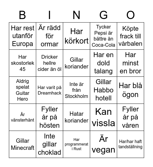 Hitta någon som... Bingo Card