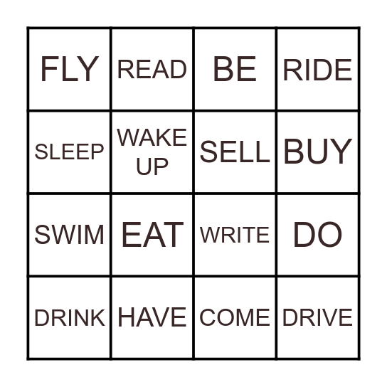 IRREGULAR VERBS Bingo Card