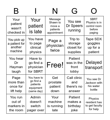 Therapist Bingo Card