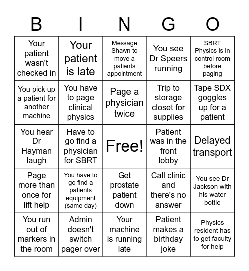 Therapist Bingo Card