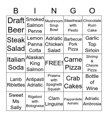 Adriatic Tuesday Bingo Card