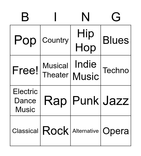 Musical Bingo Card