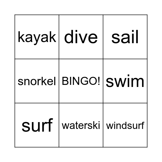 We're having fun at the beach Bingo Card