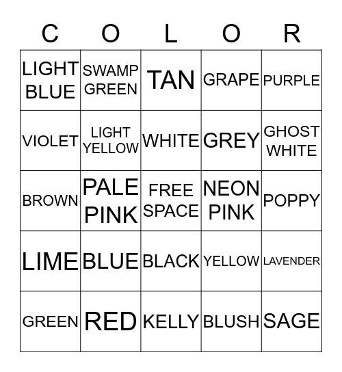 COLOR BINGO Card