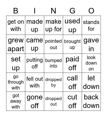 Phrasal Verbs Bingo Card
