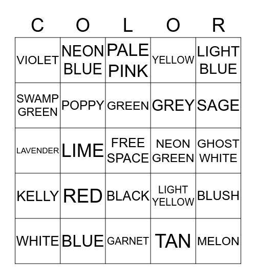 COLOR BINGO Card