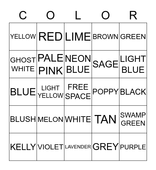 COLOR BINGO Card