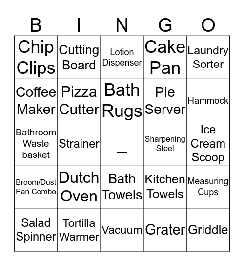 Shower Gift Bingo Card