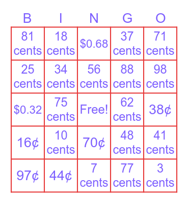 Money Bingo Card